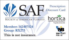 business card offering prescription discounts through Hortica Insurance