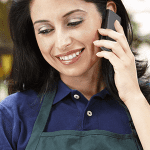 Flower stock image, woman answers phone
