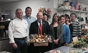 On Nov. 23, Rep. Tom MacArthur (R-N.J.), center, spent about 30 minutes visiting Flowers By Addalia in Toms River, New Jersey. From left: Tom Addalia, Skip Paal,AAF, Linda Leonard, Tony Rullis, Kim Currie, Kathy Steinbaugh, Sharon Zaccagna and Gerald Hakim.