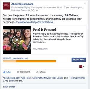 SAF used promoted posts (paid content) on both Facebook and Twitter to drive the Petal It Forward message far beyond SAF channel followers.