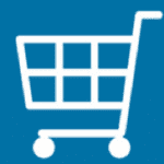 white online shopping cart with blue background