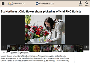 screenshot of the story from florists doing flower for the 2016 for the Republican National Covention 2016