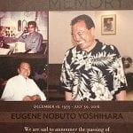 flyer with several photos of Gene Yoshihara. it's his funeral announcement