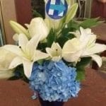 bouquet design in blue and white to represent Hillary Clinton campaign
