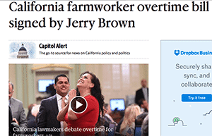 Assembly Bill 1066 will raise overtime wages for agricultural workers incrementally over four years, ultimately matching other industries by requiring time-and-a-half pay for more than eight hours in a day or 40 hours in a week, according to The Sacramento Bee.
