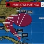 image from Weather.com on the path of hurricane Matthew