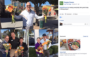 Staff members from Peoples Flower Shops handed out flowers in in Albuquerque, New Mexico, and then shared images of happy recipients throughout the day on social media.