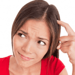 women thinking hard with scratching her head with a finger
