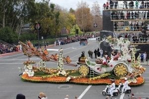 Miracle-Gro’s “Everything’s Coming Up Roses” float won the parade’s Queen’s award for “most effective use and display of roses in concept, design and presentation.” The company sourced 32,000 roses for its float this year, according to CCFC.