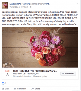 A free design class for female business owners and community leaders is one of several ways Madeline’s Flowers in Edmond, Oklahoma is promoting Women’s Day.