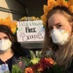 Alyssa Devincenzi, assistant store manager, and Tegan Davidson, buyer and quality assurance coordinator, of Sequoia Floral International in Santa Rosa, California, went ahead with plans to Petal It Forward last week despite waking up to “the most devastating fire storm,” days before the event, according to Davidson.