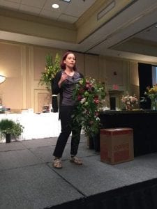 Laura Daluga, AIFD, of The Department of Floristry in Ann Arbor, Michigan, shared enchanting designs that maximize negative space. Check out a video of Daluga speaking at the conference – including her tips on alternative to chicken wire forms.