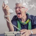 stock art of a senior female yelling at a phone