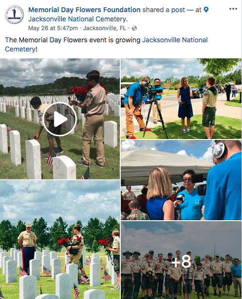 For the second year, volunteers, including a strong showing of about 40 Boy Scouts, also distributed flowers at Jacksonville National Cemetery in Florida.