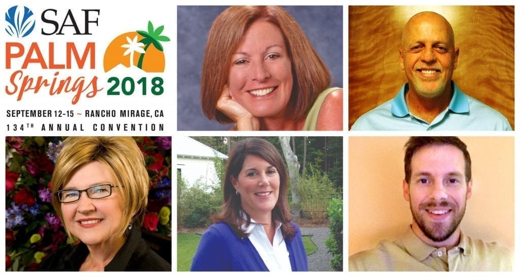 Diane Thielfoldt of The Learning Café will moderate “Internship Programs that Deliver” featuring panelists Pat Dahlson of Mayesh Wholesale Florist; Jo Buttram, AAF, of Shirley’s Flowers & Gifts, Inc.; Laura Shinall of Syndicate Sales, Inc.; and Dominic Vercelote, Tagawa Greenhouses, Inc., at SAF Palm Springs 2018
