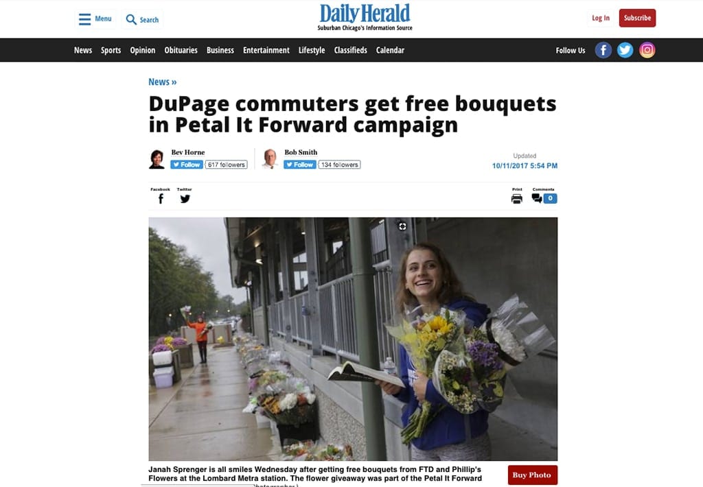 screenshot fro Daily Herald of a white female with a bouquet of flowers