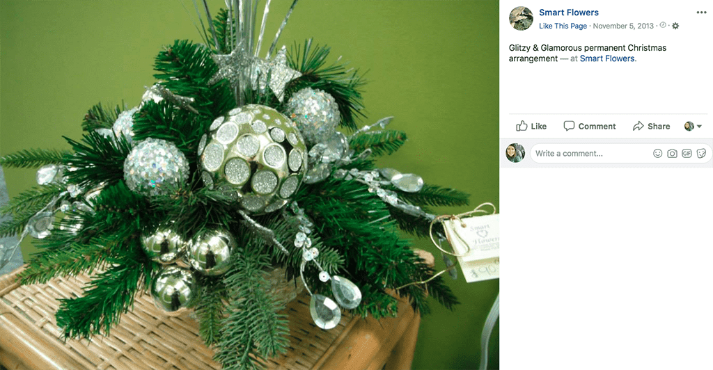 Permanent floral designs, like this centerpiece by SAF member Poppy Parsons, AIFD, CAFA, have great appeal with holiday shoppers who want to reuse decor year after year. DesignIdeas