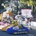 19Rose Parade float2-The Cal Poly Universities Rose Parade entry, Far Out Frequencies, makes its way along the parade route in Pasadena January 1, 2019.