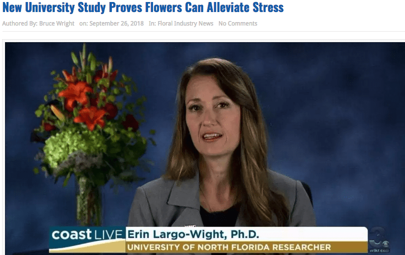 SAF member Jennifer Barnard, owner of Tillie’s Flower Shop in Wichita, Kansas, appeared in a four-minute segment on her local ABC affiliate about ways to reduce stress earlier this month. The reporter reached out to her after discovering a new SAF-sponsored research study out of the University of North Florida. Stress
