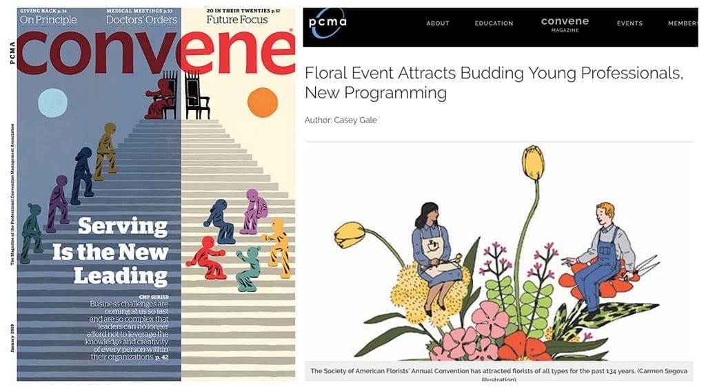 The January issue of PCMA’s Convene magazine highlighted SAF Palm Springs 2018 for bringing together event and retail florists, researchers, wholesalers, growers, and suppliers to Rancho Mirage, California to learn about design education best practices, floral-crown design, and more.